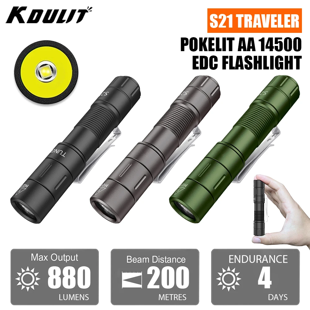 

S21 Traveler EDC Keychain Flashlight IP68 Waterproof 880LM Powerful MINI LED Torch Pocket AA Outdoor Hiking Camping Lighting