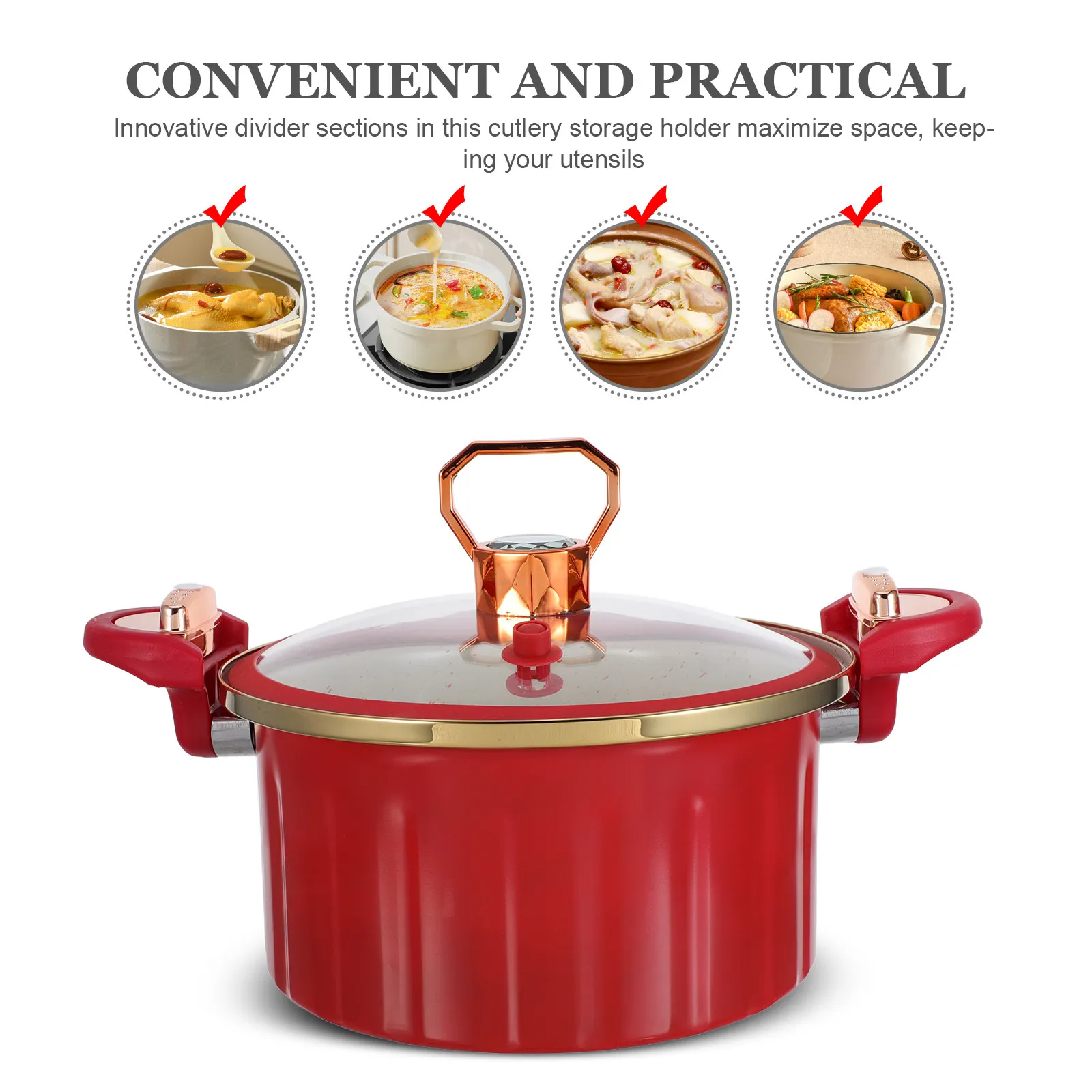 8L Micro Pressure Cooking Pot Nonstick Interior Dual-Side Lock Lid Spill-Proof Valve Fast Stew Soup Steam Stockpot Kitchen