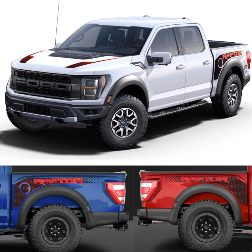 Gradual Front Head Hood with Trunk Parts Stripes Graphics Sticker Vinyl Wrap for 2021 2022 Ford F-150 F150 Raptor RH bed Decal