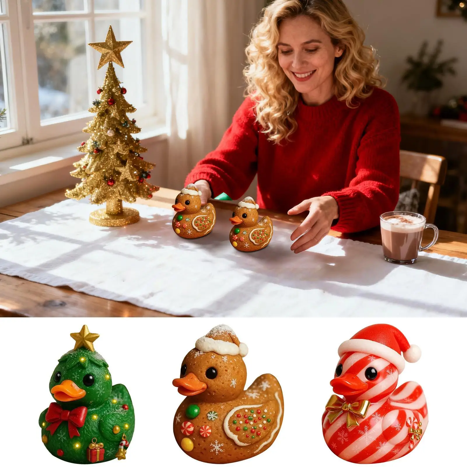 Christmas Ducks Gingerbread Tiny Christmas Ducks Cute Holiday Tree Candy Cane Texture Animal Table Ornament For Home Workplace