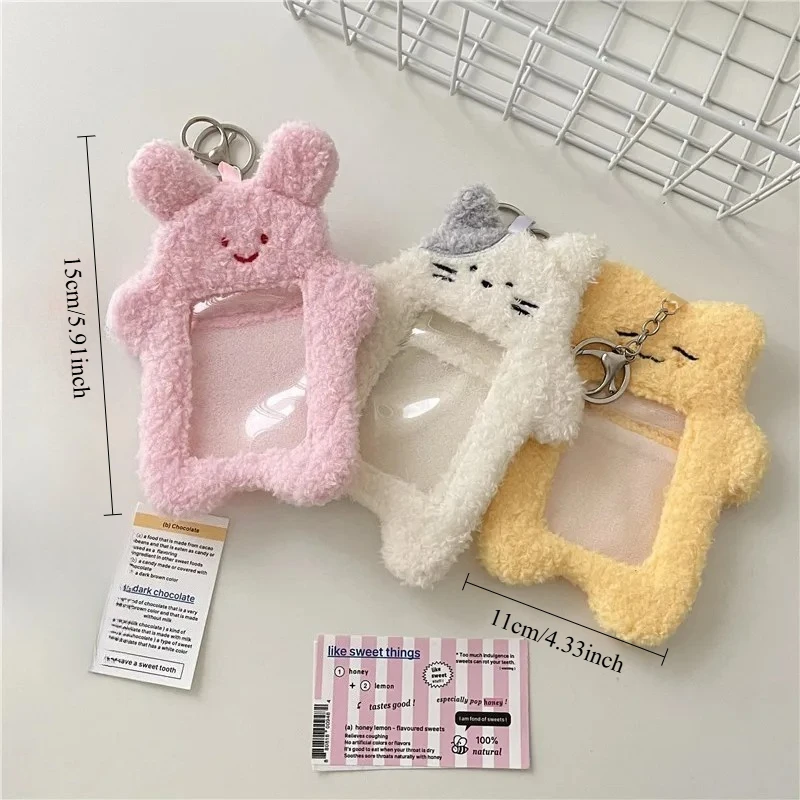 ID Card Holder Keychains Kawaii Cartoon Plush Photocard Holder Desk Accessories School Supplies Stationery Idol Display Stand