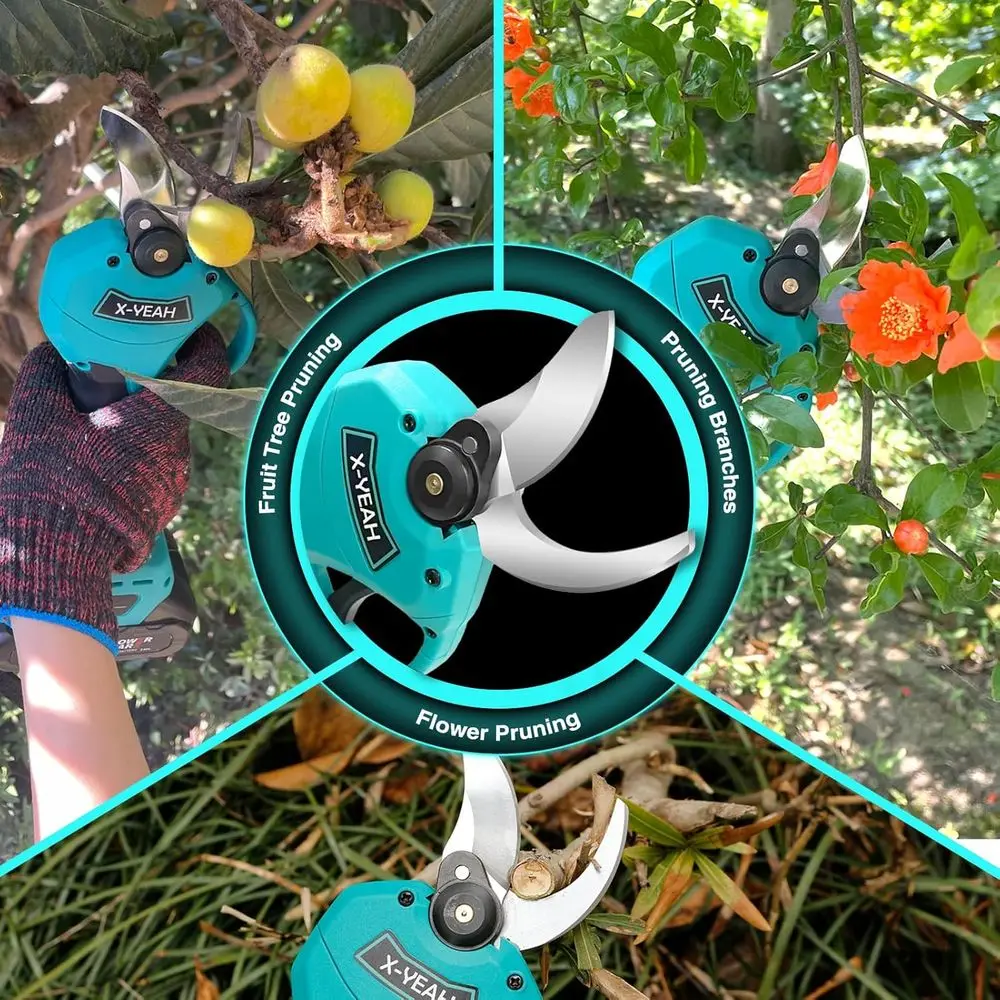 Electric Pruning Shears Set - Cordless Garden Shears with 21V Brushless Motor, 2 * 2000mAh Batteries and Charger Kit