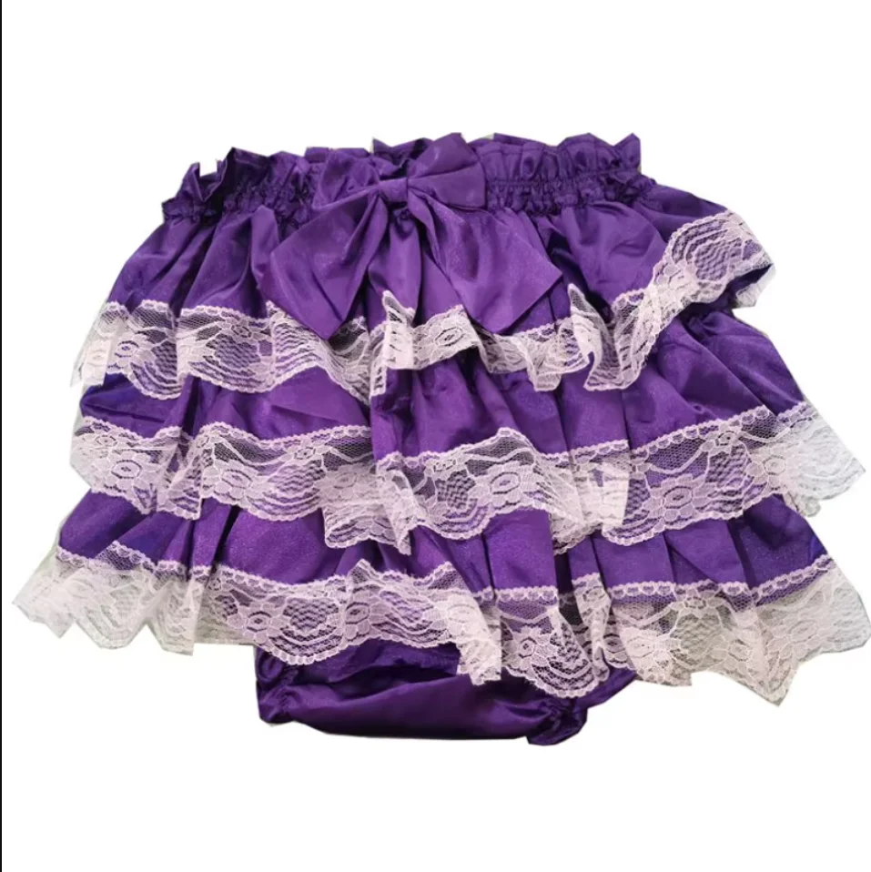 

French Sexy Adult Customized Fetishist Crossdressing Sissy Silk Smooth Satin Face Mid Waist Lace Multi Layered Paragraph Pleated