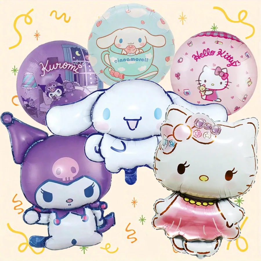 

6-piece Themed Inflatable Balloon Set 3d Aluminum Film Balloons for Birthday Party Decorations, Round Design