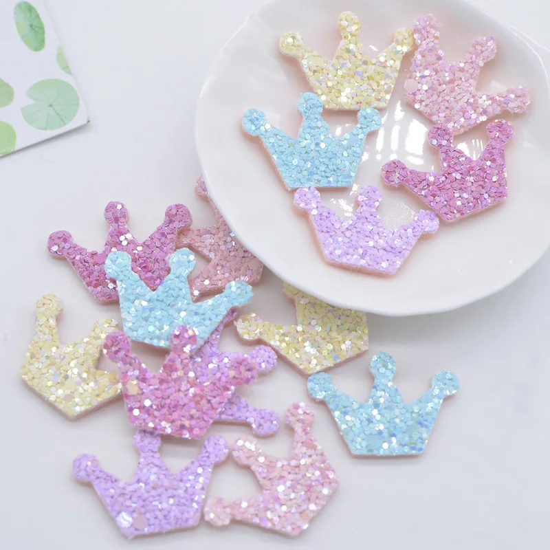 50Pcs 3CM Glitter Fabric Padded Crown Applique for Crafts Stick Supplies DIY Headwear Hair Clips Bow Decor Accessory Patches