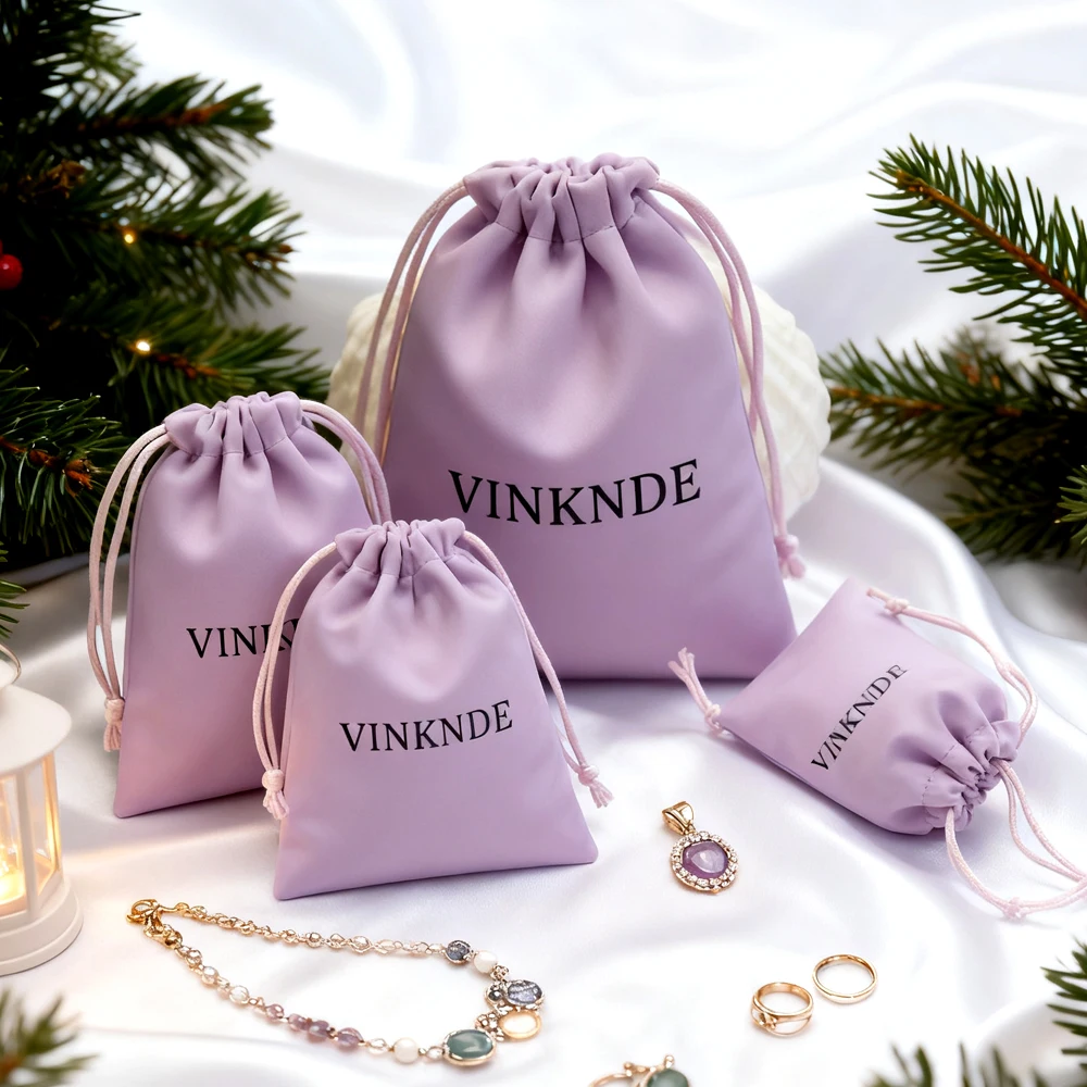 

High Quality Purple Satin Silk Jewelry Gift Dust Pouch Custom Logo Packaging Drawstring Christmas Wedding Favor Necklace Bags