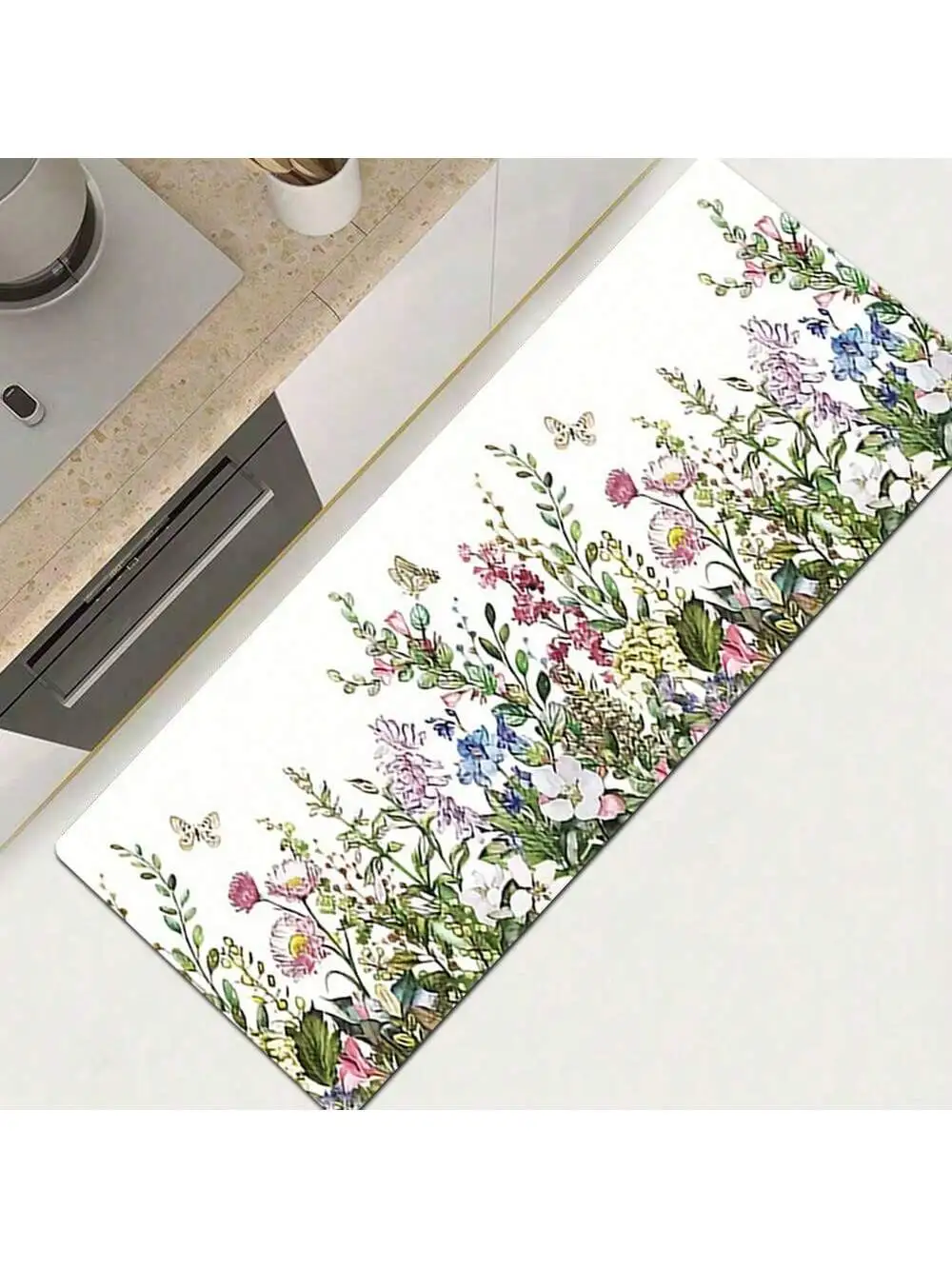 1PC, floral garden print pattern bedroom living room door carpet mat, waterproof anti-slip kitchen bathroom bathroom mat