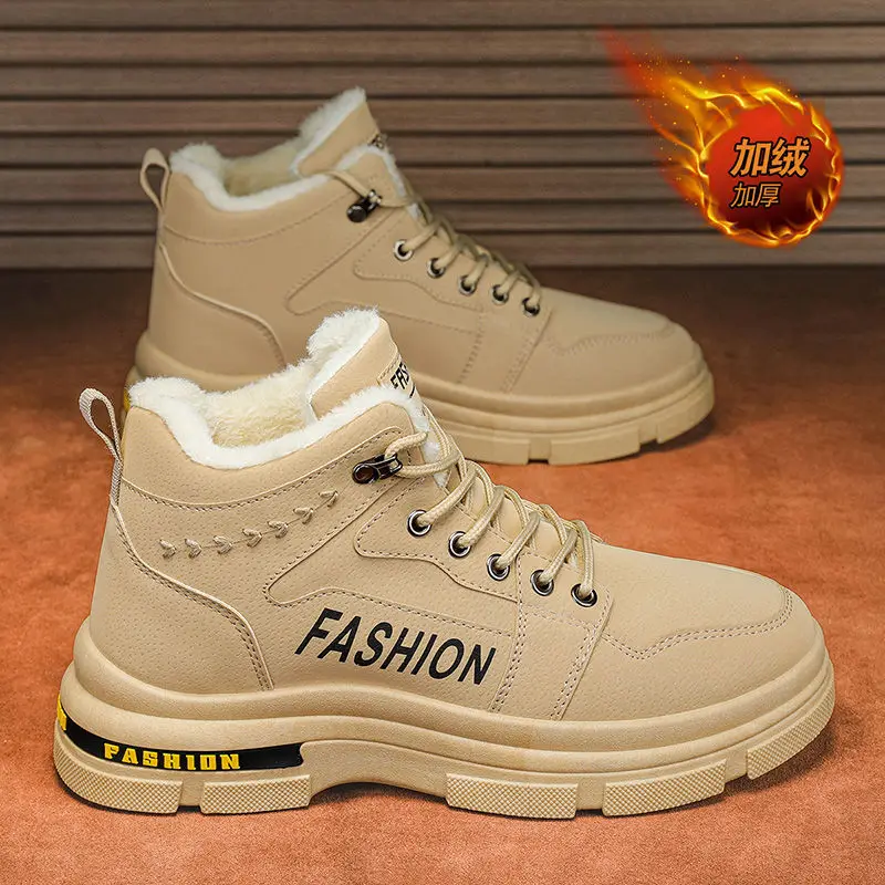 2026 Men Snow Boots Winter Anti Slip Plush Indoor Warm Cold Proof Snow Boots High Top Platform Lace Up Outdoor Sport Work Boots