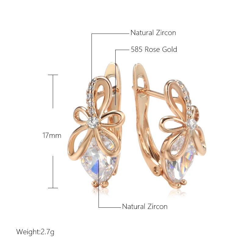 2022 New Bow Knot Hollow 585 Gold Women's Earrings Drop Cut Natural Zircon Trendy Jewelry Girl's Wedding Earring Lover Gifts