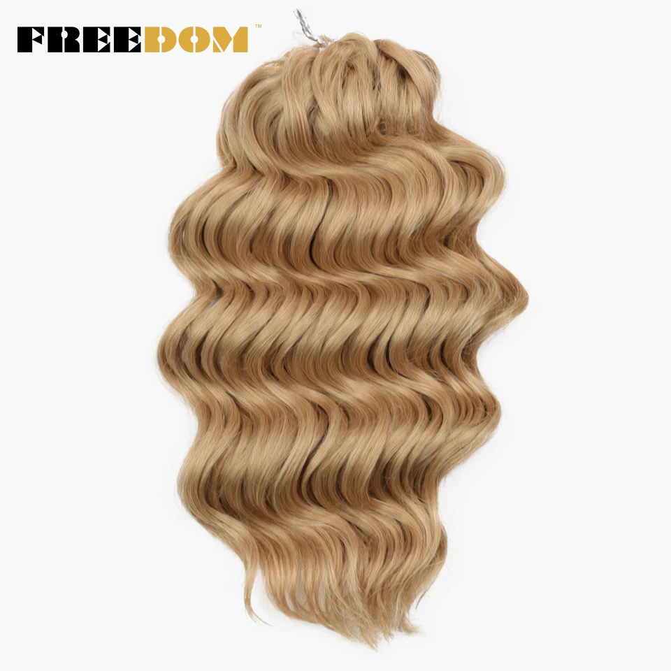 FREEDOM Synthetisches Twist-Häkelhaar, 16 Zoll, tiefe Wellen, Ombré-Blond-Braun, Wasserwellen-Flechthaarverlängerungen – Detail 15