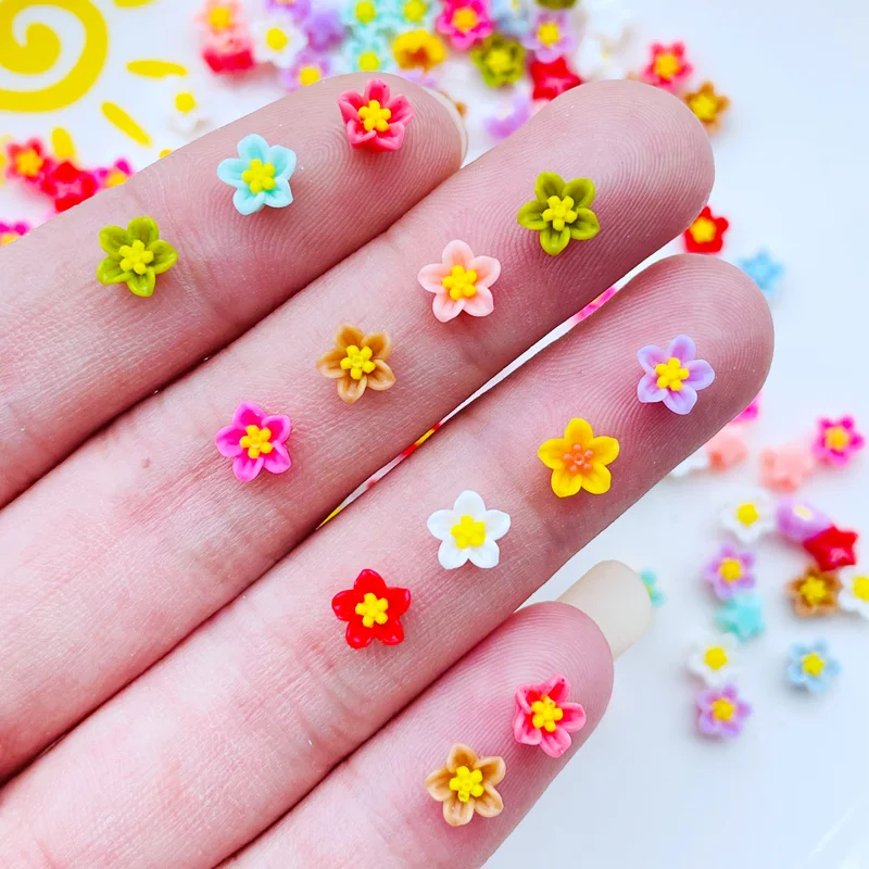 100Pcs  New 6mm Kawaii Cute Mixed Flowers Flat Back Resin Cabochons Scrapbooking DIY Jewelry Craft Decoration Accessorie A41