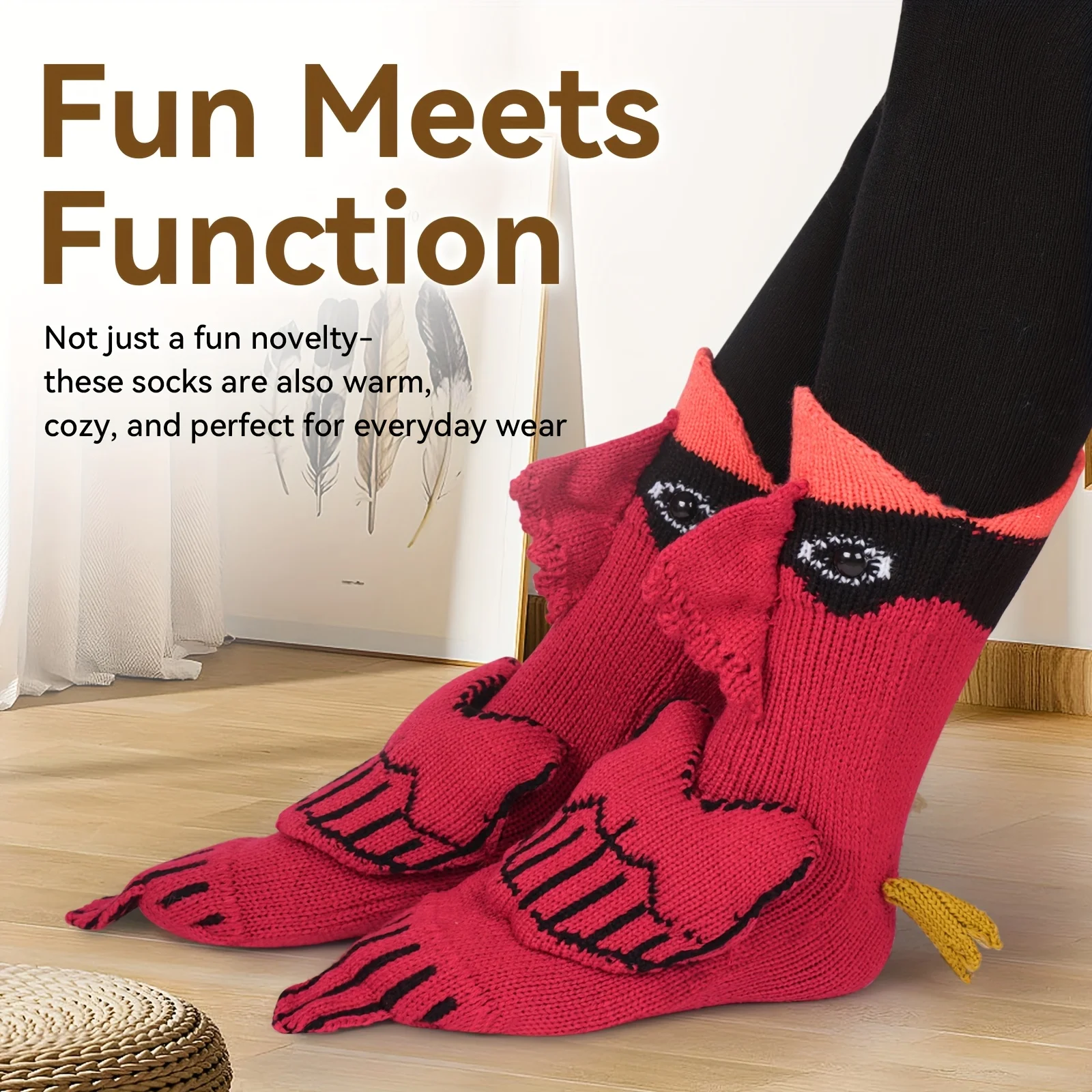 Boffmaw 3D Printed Cardinal SocksAdorable Cardinal Animal DesignSlip Them On To Feel The Thrill Of A Bird In FlightSpecial Gift For Christmas & HalloweenElegant Party Favor