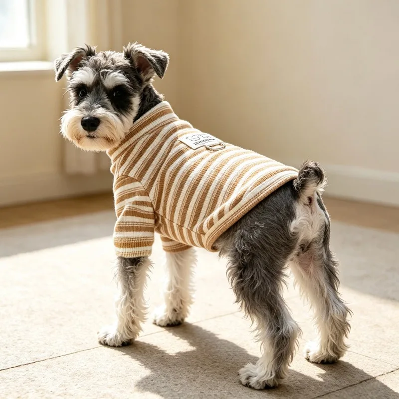 Striped Base Layer Shirt for Pet Bichon & Schnauzer, Winter Thermal Vest for Small Dogs, Available in 3 Colors