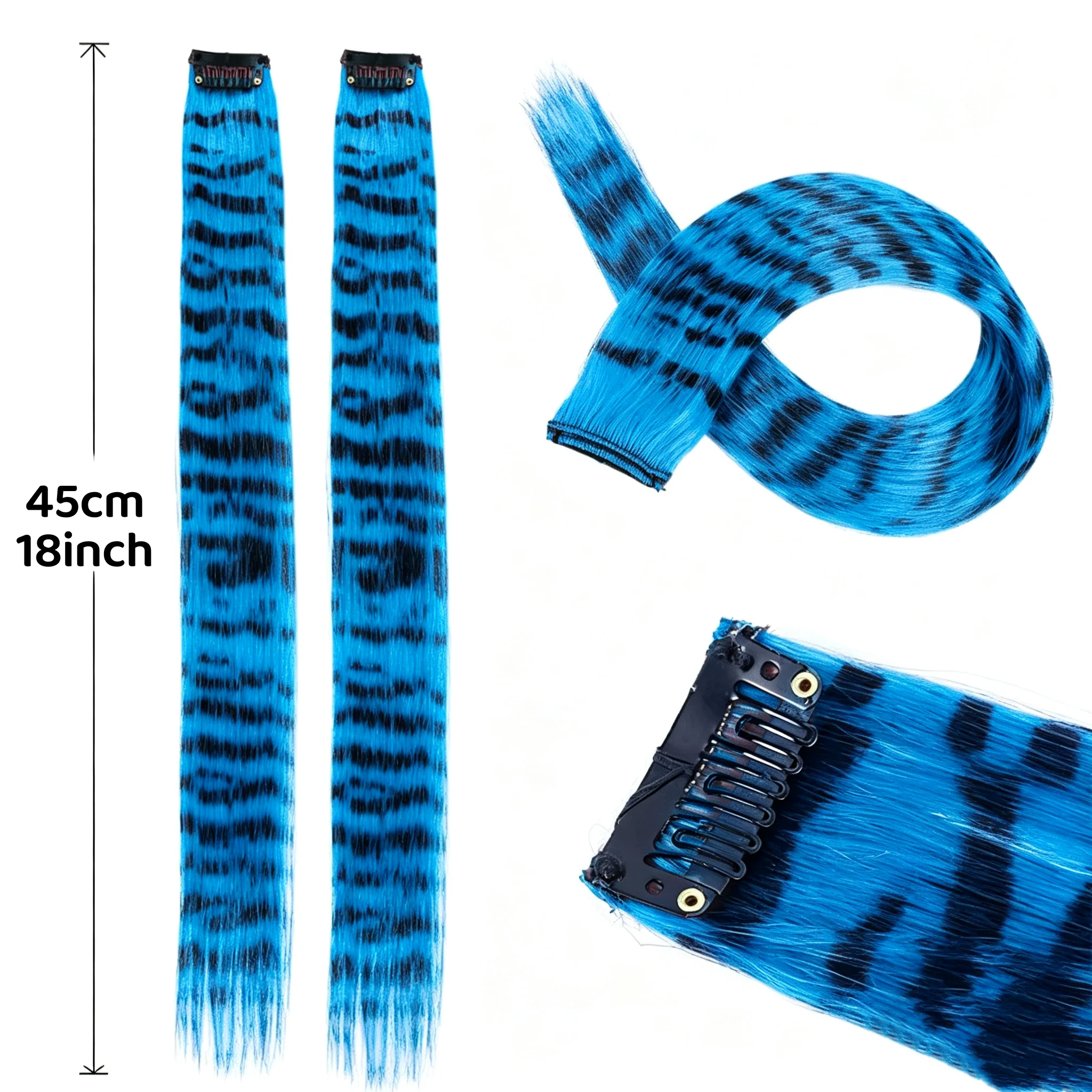 5/10 pcs/set Stripe Printed Hair Colorful Long Straight Hair Pieces Synthetic Clip-in Hair Extensions for Daily Use Christmas