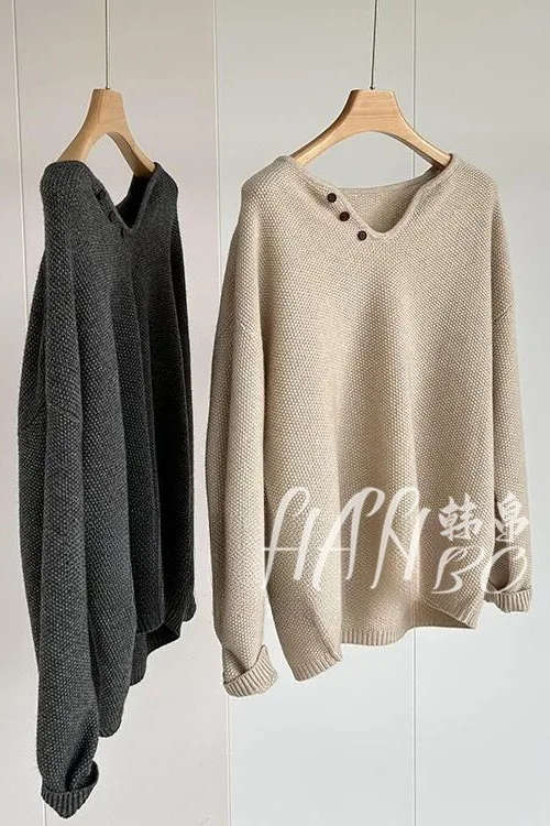 

Новый женский базовый пуловер с v-образным вырезом на пуговицах, свитер из смеси шерсти, кашемировый трикотаж с длинными рукавами, осенне-зимние свободные топы F190