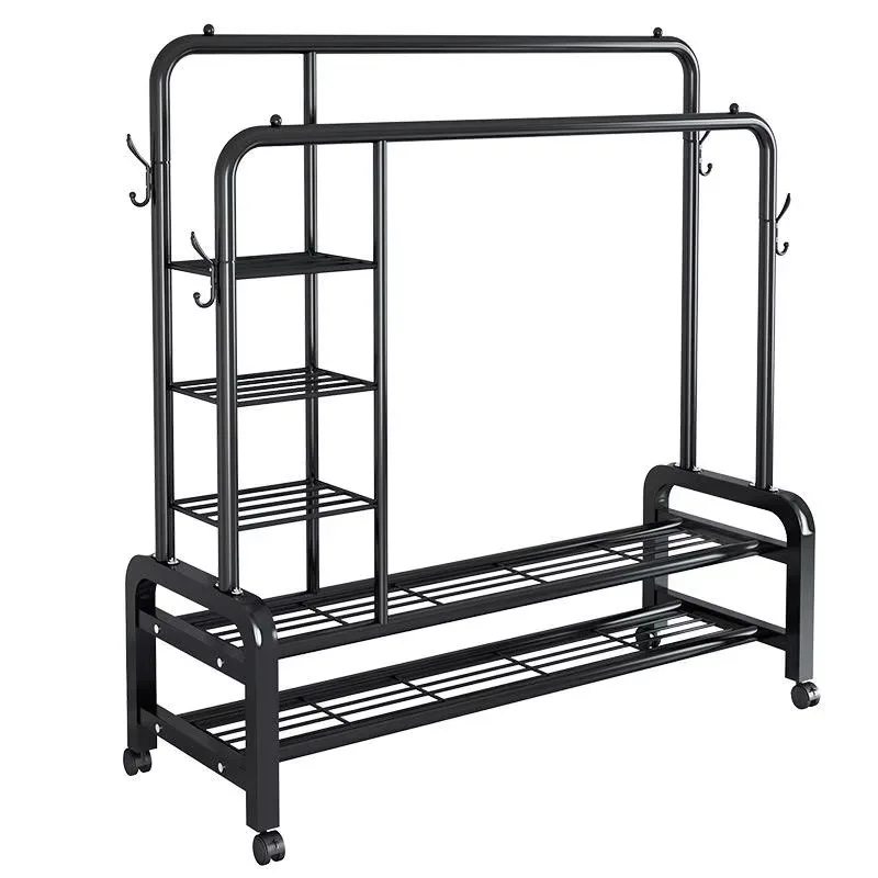 

Metal drying rack double rod jacket hat hanging storage rack household multi-layer