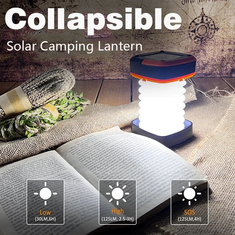 

D2 Portable Camping Light Rechargeable Foldable LED Lantern Solar USB Charging,Hanging Flashlight,Power Bank,Outdoor,BBQ,Fishing
