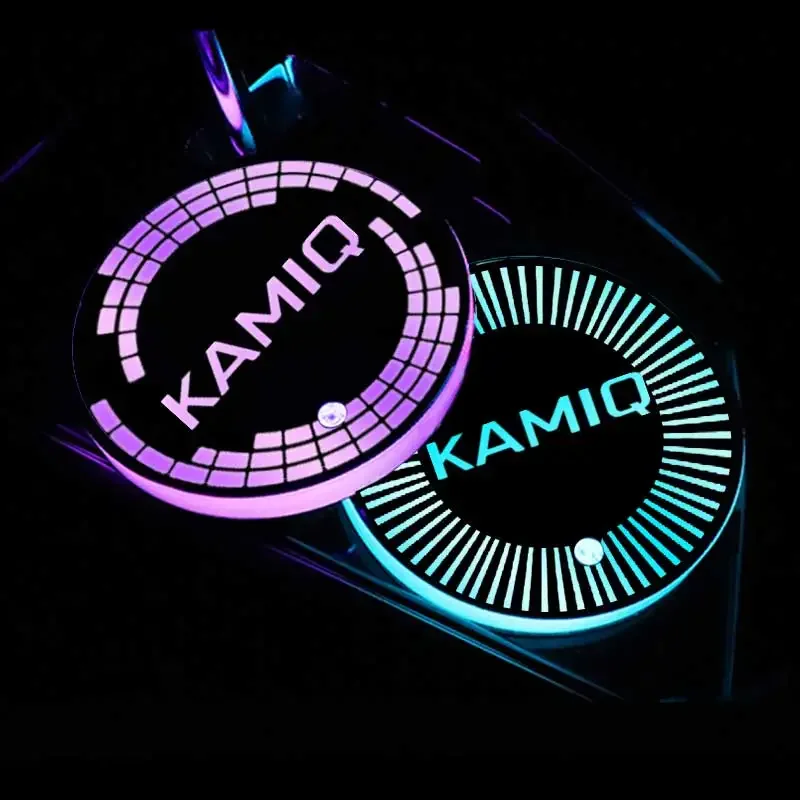 7 Color USB Charging Car Led Luminous Car Water Cup Coaster Auto Interior Ambient Light Decoration for Skoda KAMIQ Badge