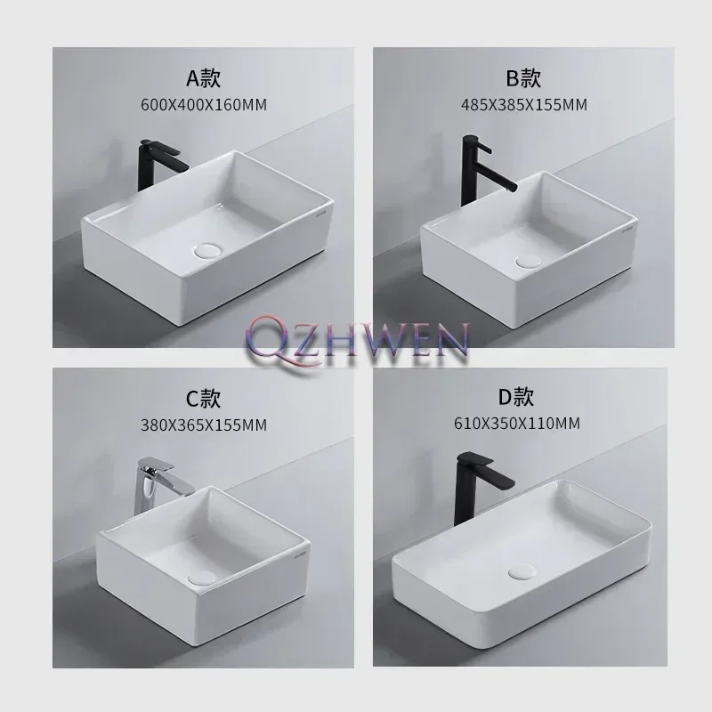 Simple White Ceramic Wash Basin Home Balcony Bathroom Sink Square Round Washhand Stand Washbasin with Drainer Mini Bowl Basin