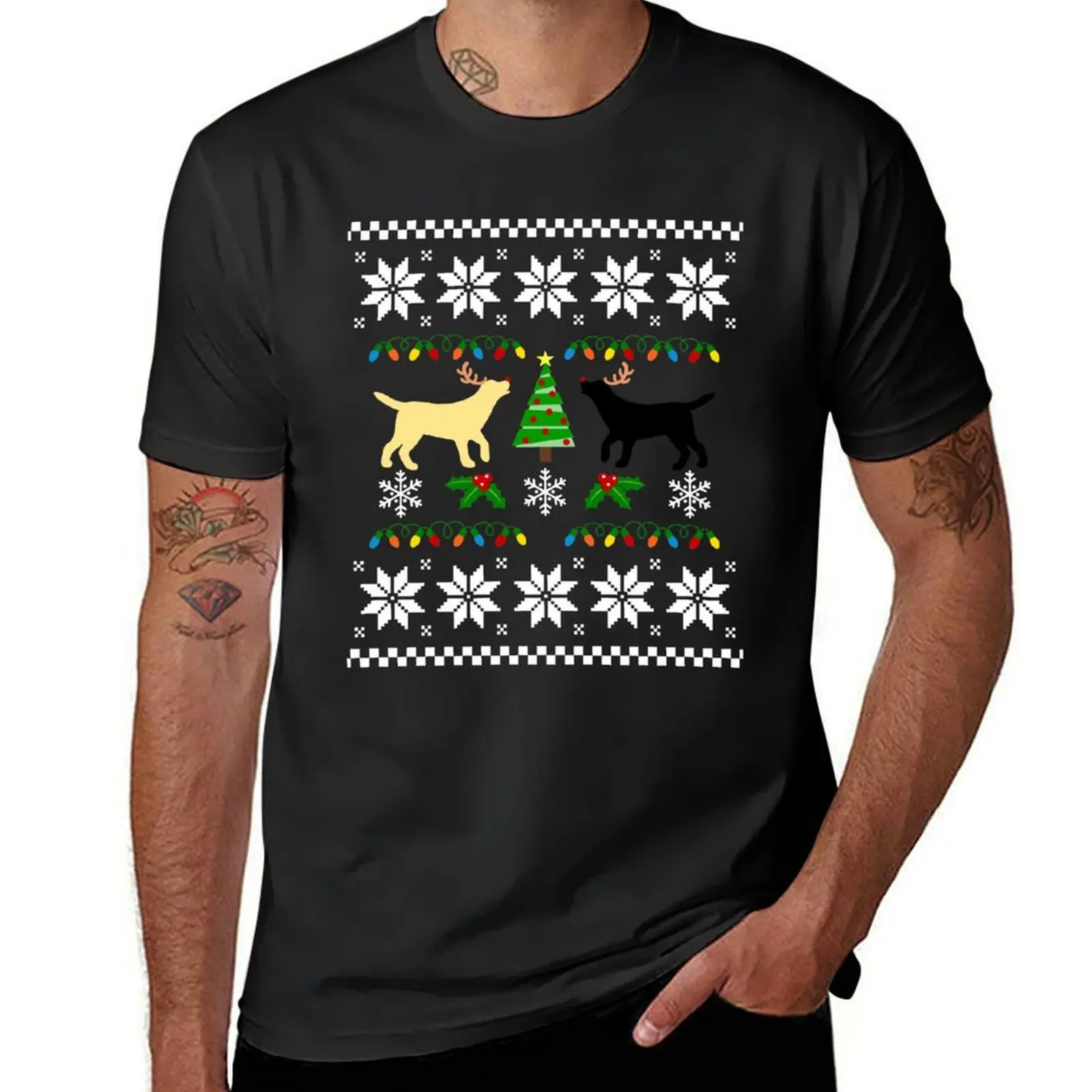 

Yellow and Black Labrador Ugly Christmas Pattern T-Shirt customs boys animal print graphic t shirts t shirt men