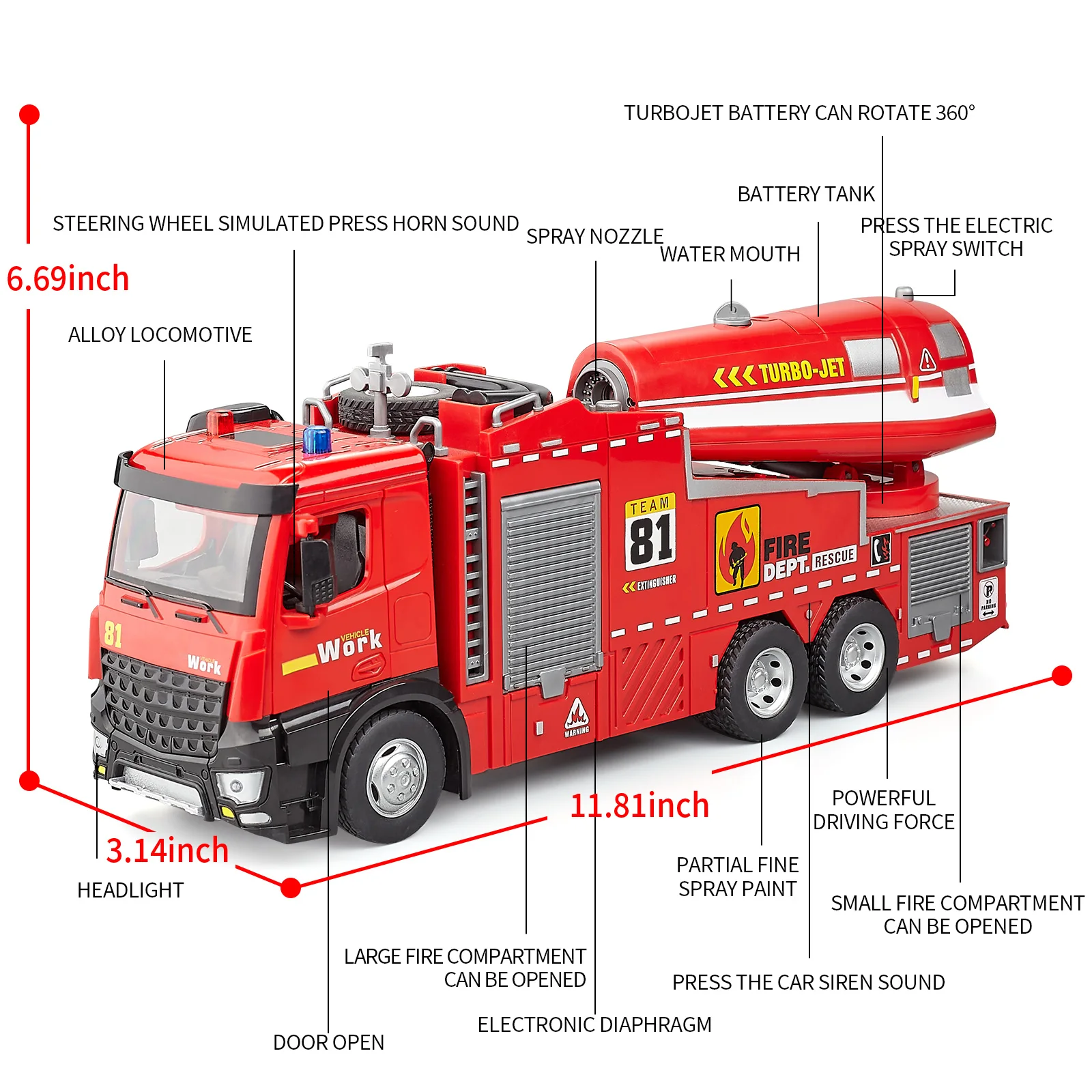 Fire Truck Diecast Simulation Sprinkler Toy with Light Music Water Spray Rescue Car Children's Toy Firefighter Truck