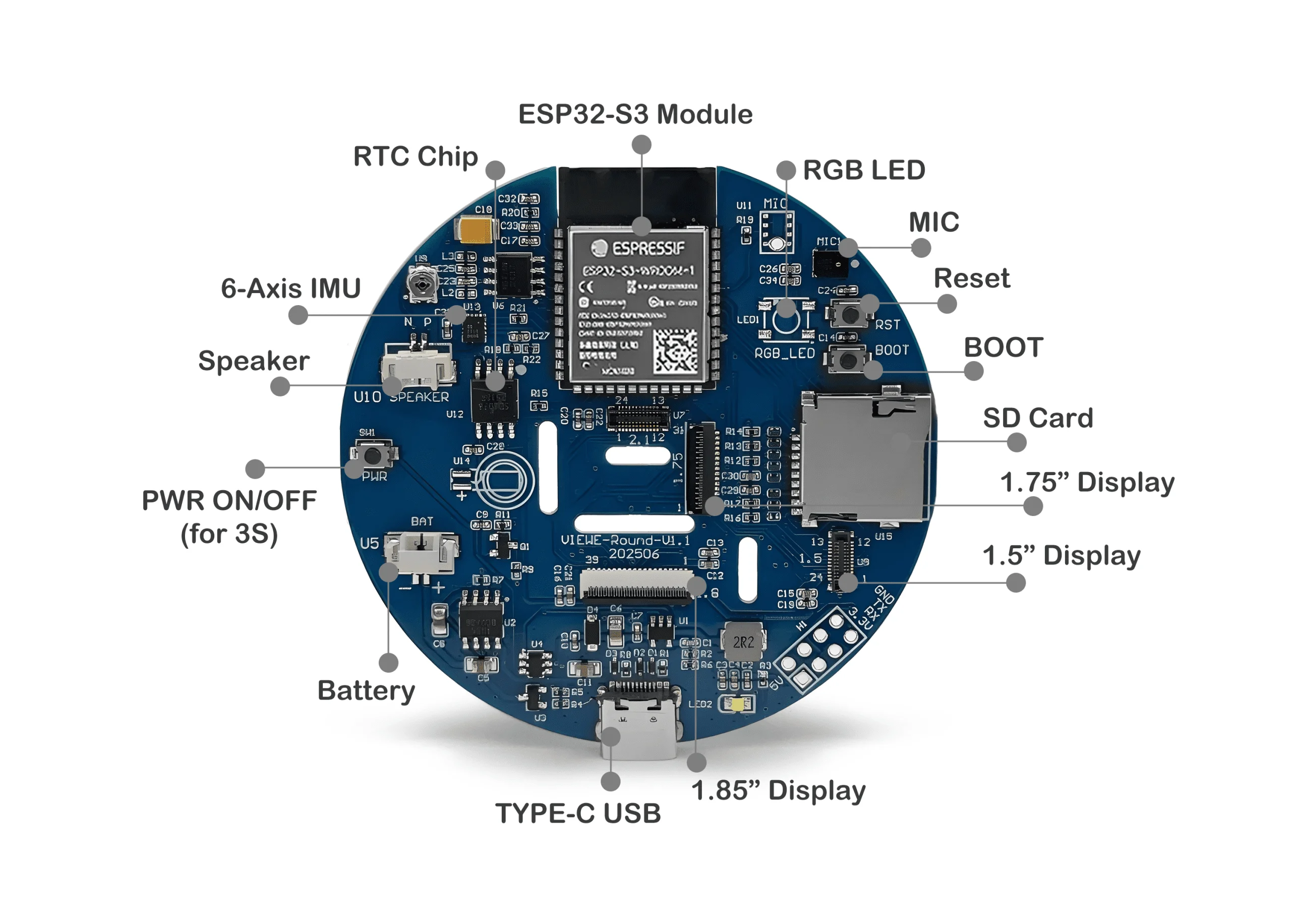 ESP32 S3 1,5 polegadas AMOLED Touch Screen Dev Board Uart Smart Display