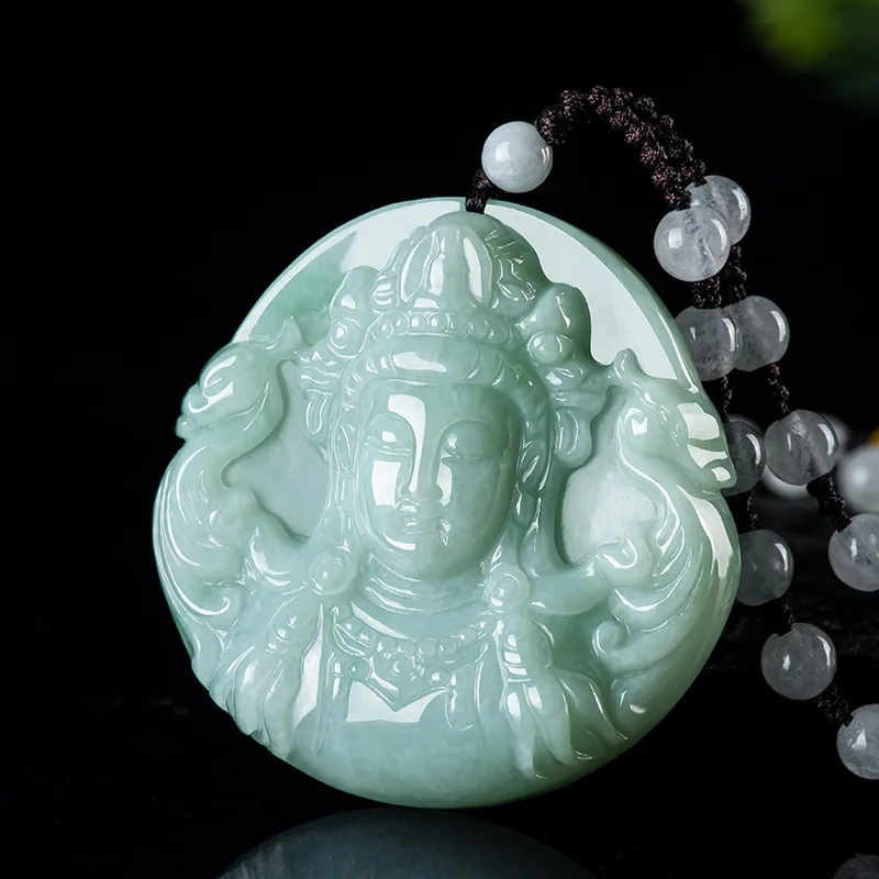 Authentic Natural A-grade Jadeite Guanyin Bodhisattva Glutinous Seed Jade Pendant Men's Necklace Women's Gifts Charms Wholesales