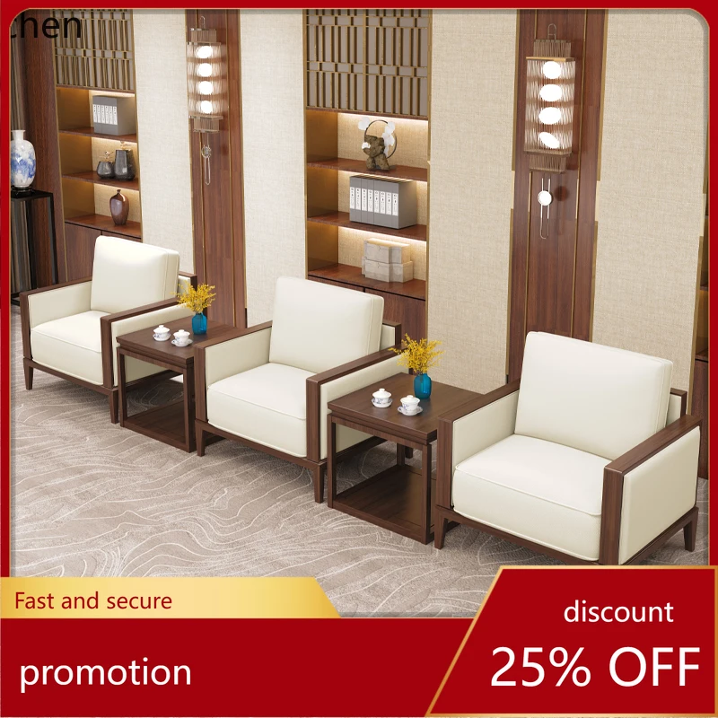 

LXC Reception Business Meeting Office Sofa Coffee Table Set Genuine Leather Simple Single Seat