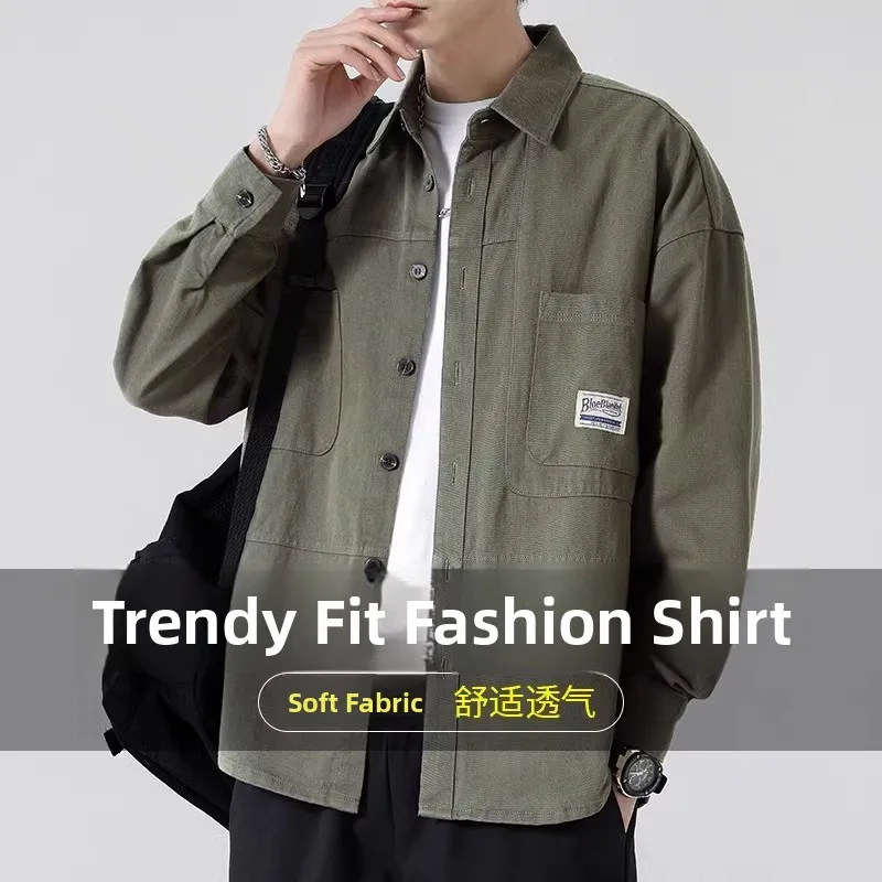 سترة رجالية بياقة قميص عمل على الطراز الأمريكي، بأكمام طويلة على الطراز الياباني القديم، ملابس خارجية عصرية مقاومة للأوساخ وا... #2