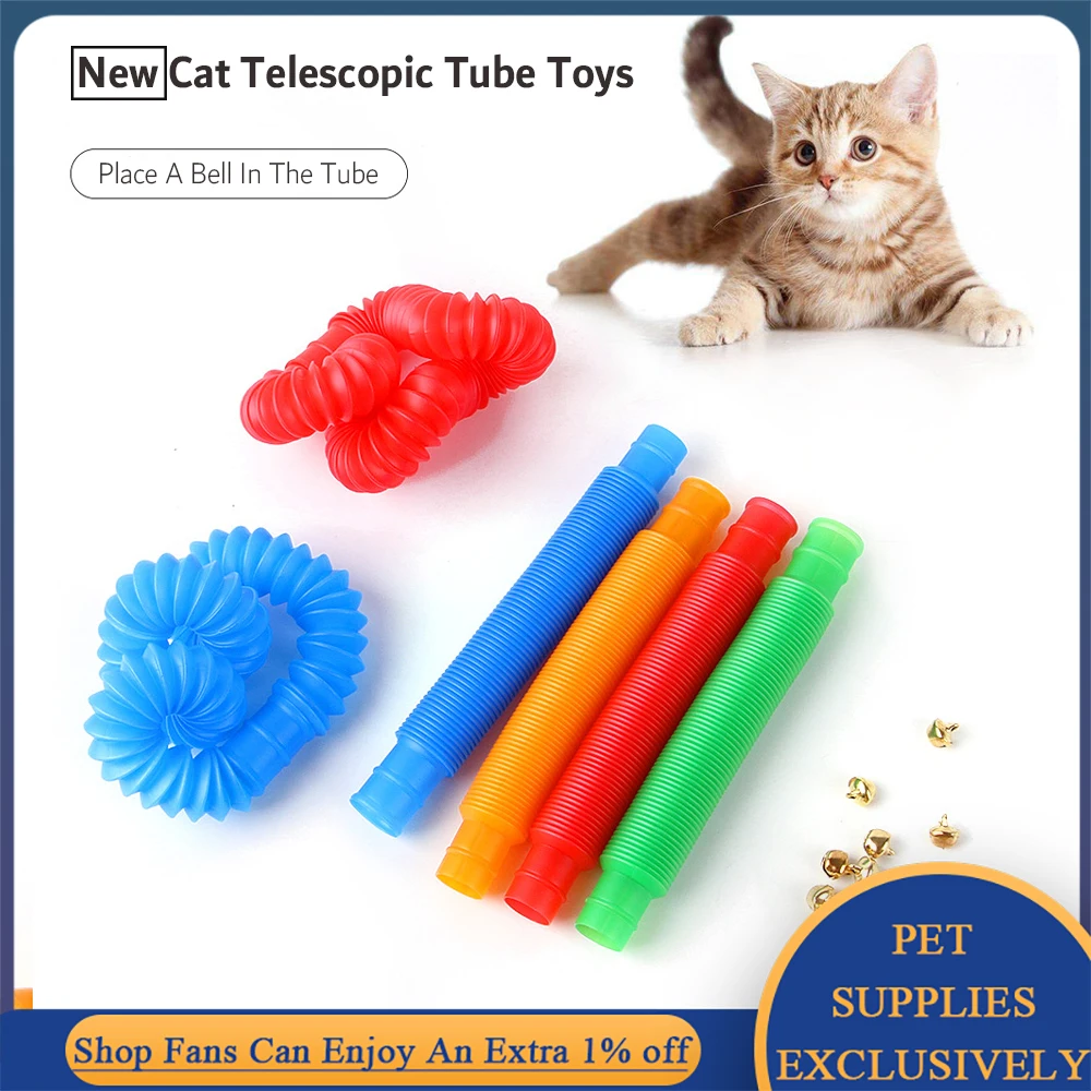 4Pcs/Set Cat Toys Interactive Pull Tube with Bells Mini Stretchable Pipe Toy Funny Spring Duct for Kitten Puppy Teasering Play