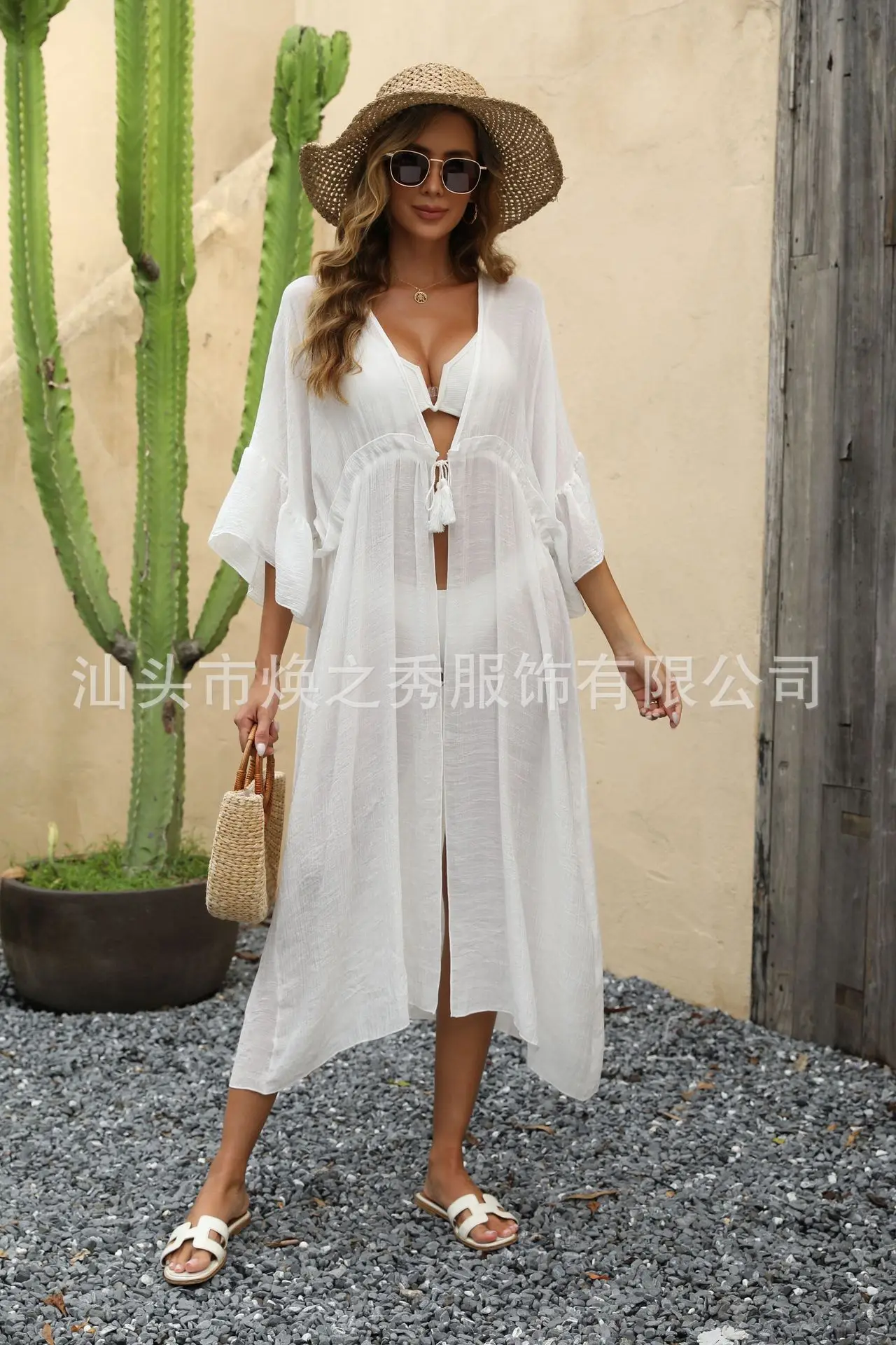 Shirt Lace Splicing Women's Seaside Bikini Swimsuit Blouse Long Outer with Beach Sunscreen Shirt
