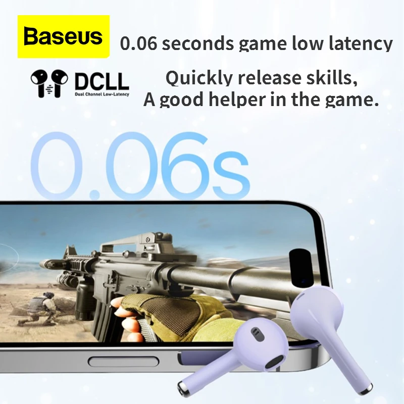 Baseus W04 Intelligent Call Noise Reduction Earphone for Sport TWS Wireless Bluetooth IP5X Waterproof High Fidelity Game Headset