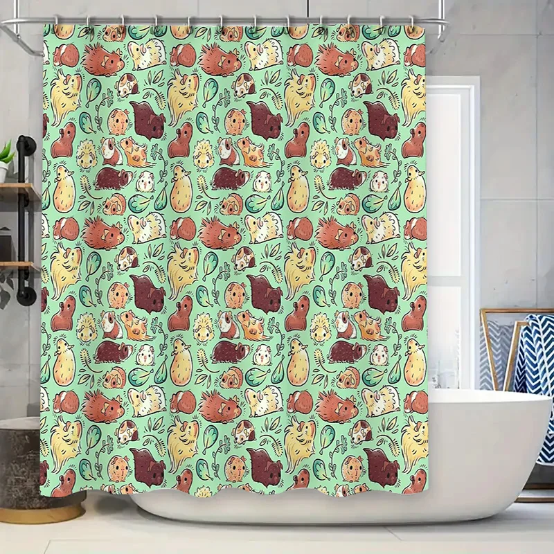 

Cute Cat Shower Curtain Forest Animal Bathroom Decor Waterproof Fabric Liner Vintage Style Home Decor Set Artistic Nature Design