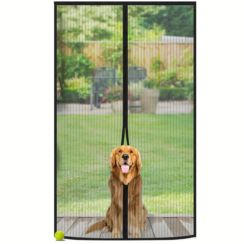 Magnetic Screen Door, Self-Sealing, Hands-Free Mesh, Keeps Bugs Out, Pet & Kid Friendly,  Striped Polyester Fabric,Outdoor Use
