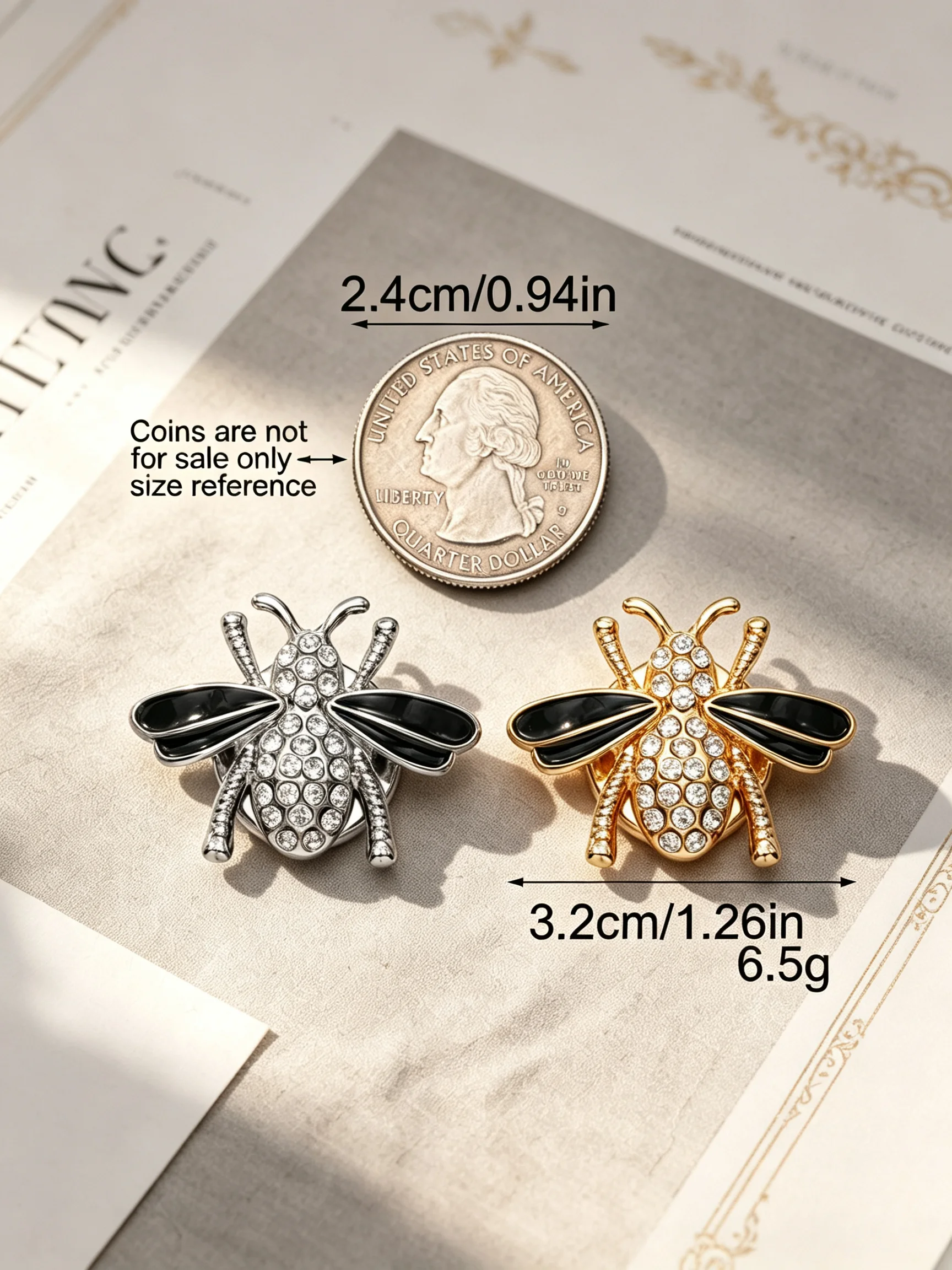 1/2/4PCS Water Diamond Bee Design Shirt Button Cover Clip-on Decorative Cufflink for Suit Open Cardigan Shirt Collar Accessory