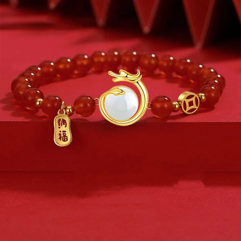 Lucky Zodiac Jade Dragon Bracelet For Women Handmade Red Rope Wealth Bracelets Lovers Jewelry Friend 2024 New Year Birthday Gift