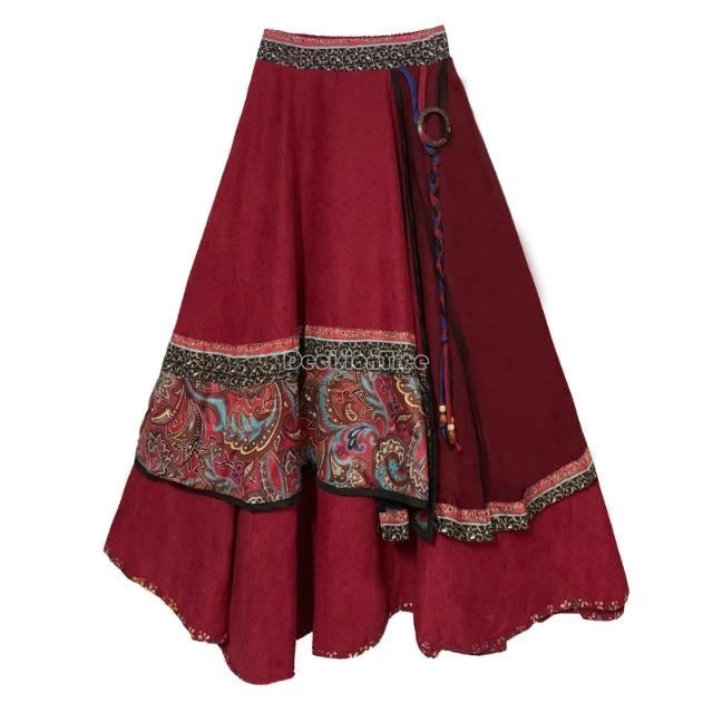 

Новинка 2025 года, зимняя утолщенная сетчатая юбка трапециевидной формы в китайском этническом стиле с принтом, длинное платье, модное ретро-модное свободное стильное женское полуюбка