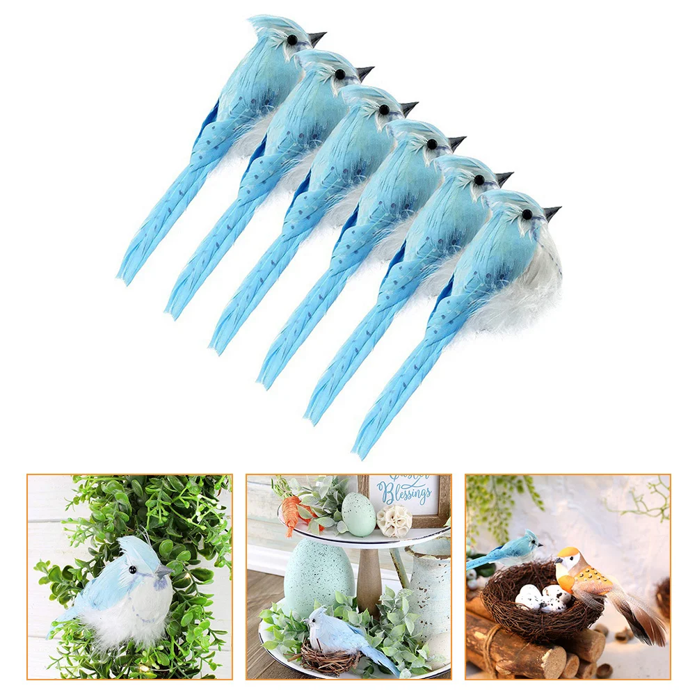 

6Pcs Lovely Bird Models Unique Garden Decorations for Creativity Blue Vivid Fake Birds Decorative Bird Models