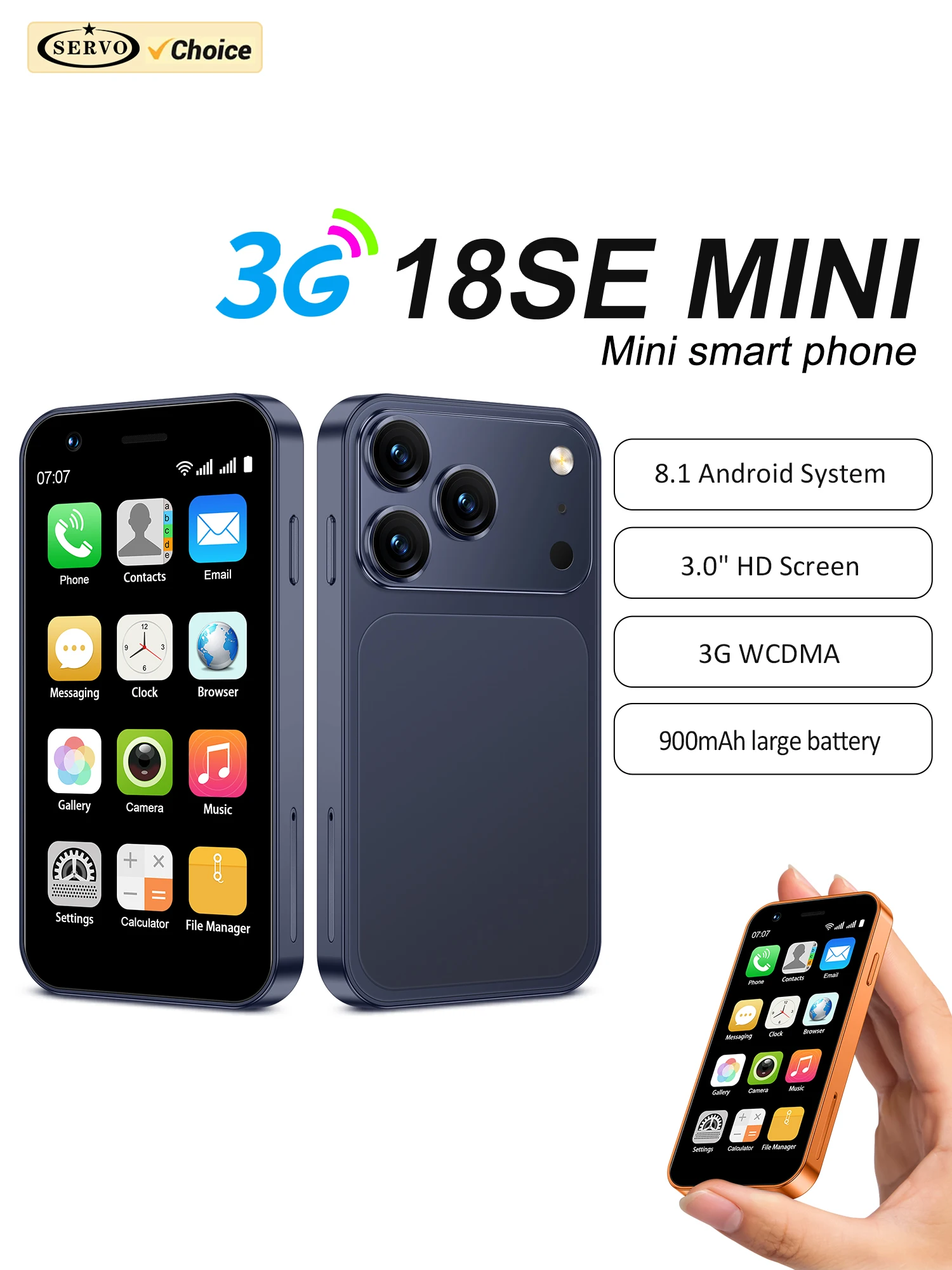 SERVO 18SE MINI 3G Pocket Smartphone Android-systeem Google Play 16GB ROM 2MP Camera WiFi Super Kleine smartphones 2 SIM Stand-by - afbeelding 2