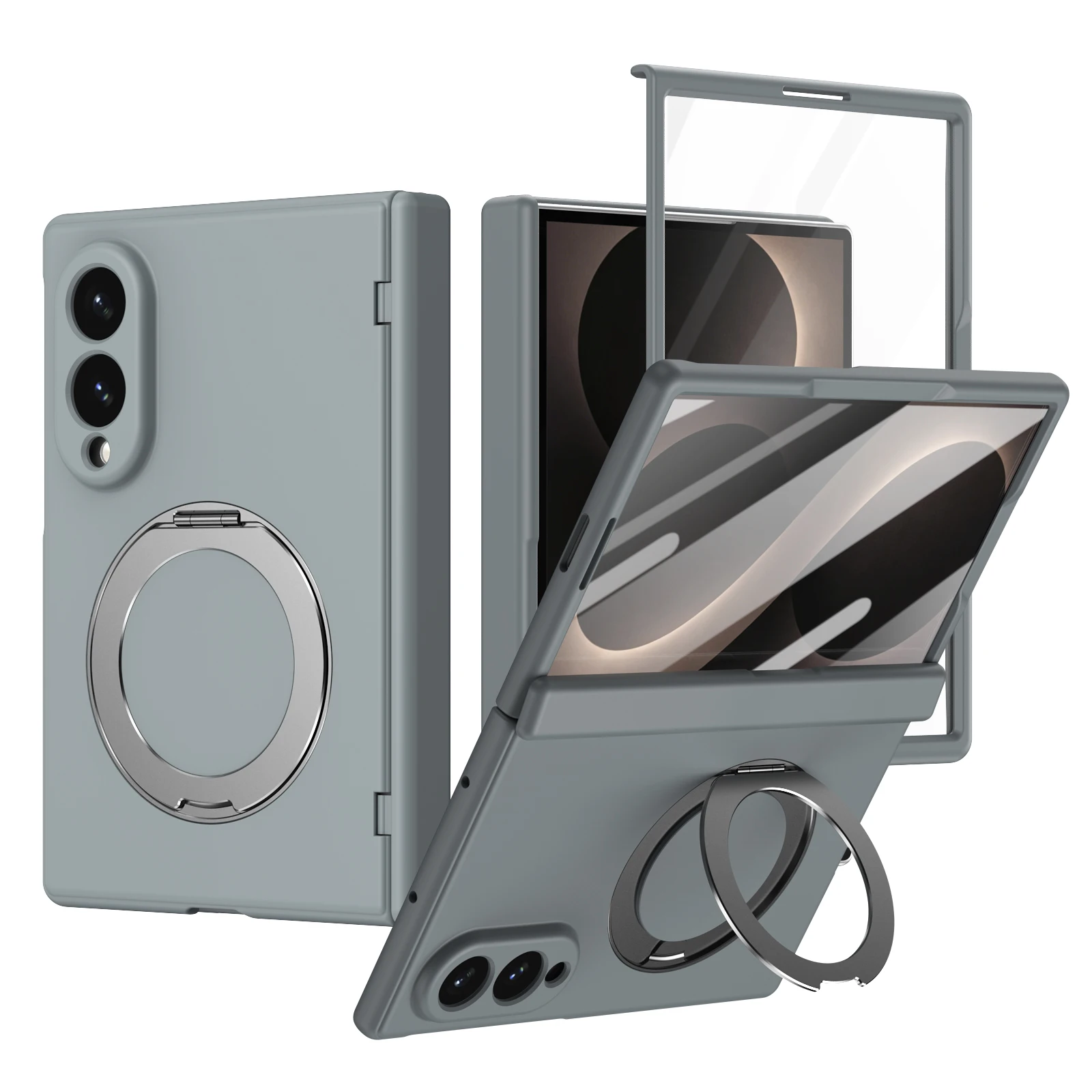 For Samsung Galaxy Z Fold 8 Case Skin-Friendly Magnetic Rotating Holder With Tempered Glass Shockproof Back Cover Accessories
