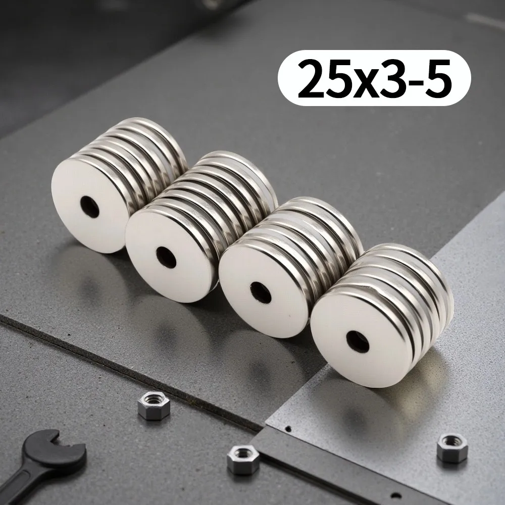 25x3-5mm Round Countersunk Hole Neodymium Magnet Disc Magnets With Screw Hole for Mounting Tool Holder DIY Workshop Fixing