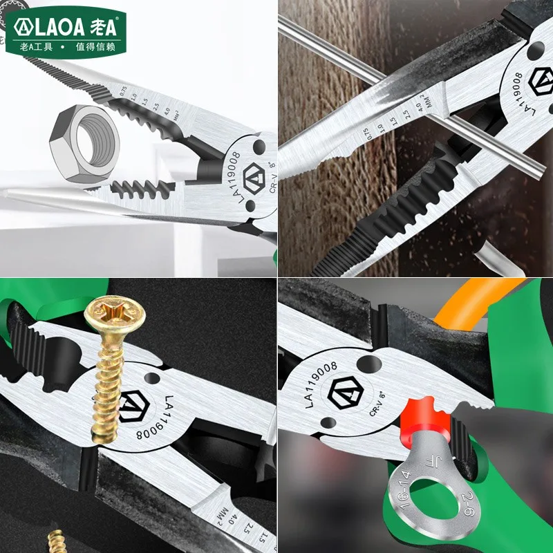 LAOA 8inch Long Nose Pliers Wire Stripper 0.7-4.0mm Range Cr-V Crimping Tool Electrician Needle-nose Pliers Wire Cutter