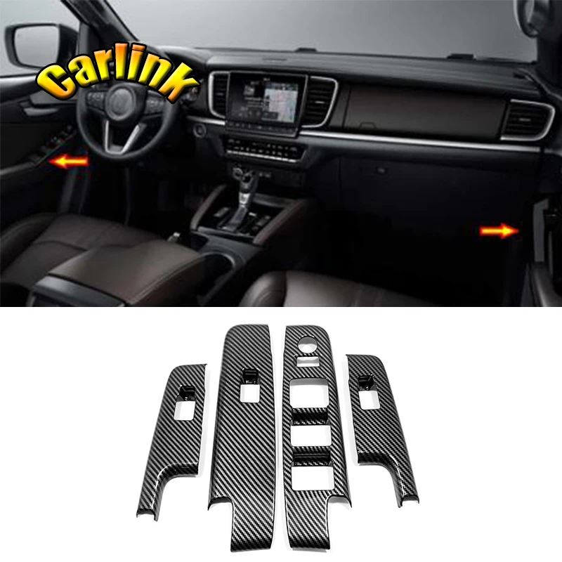 For Mazda BT-50 BT50 2021 2022 ABS Carbon Fiber Car Window Glass Lift Switch Panel Decorative Cover  Interior  Accessories  4PCS