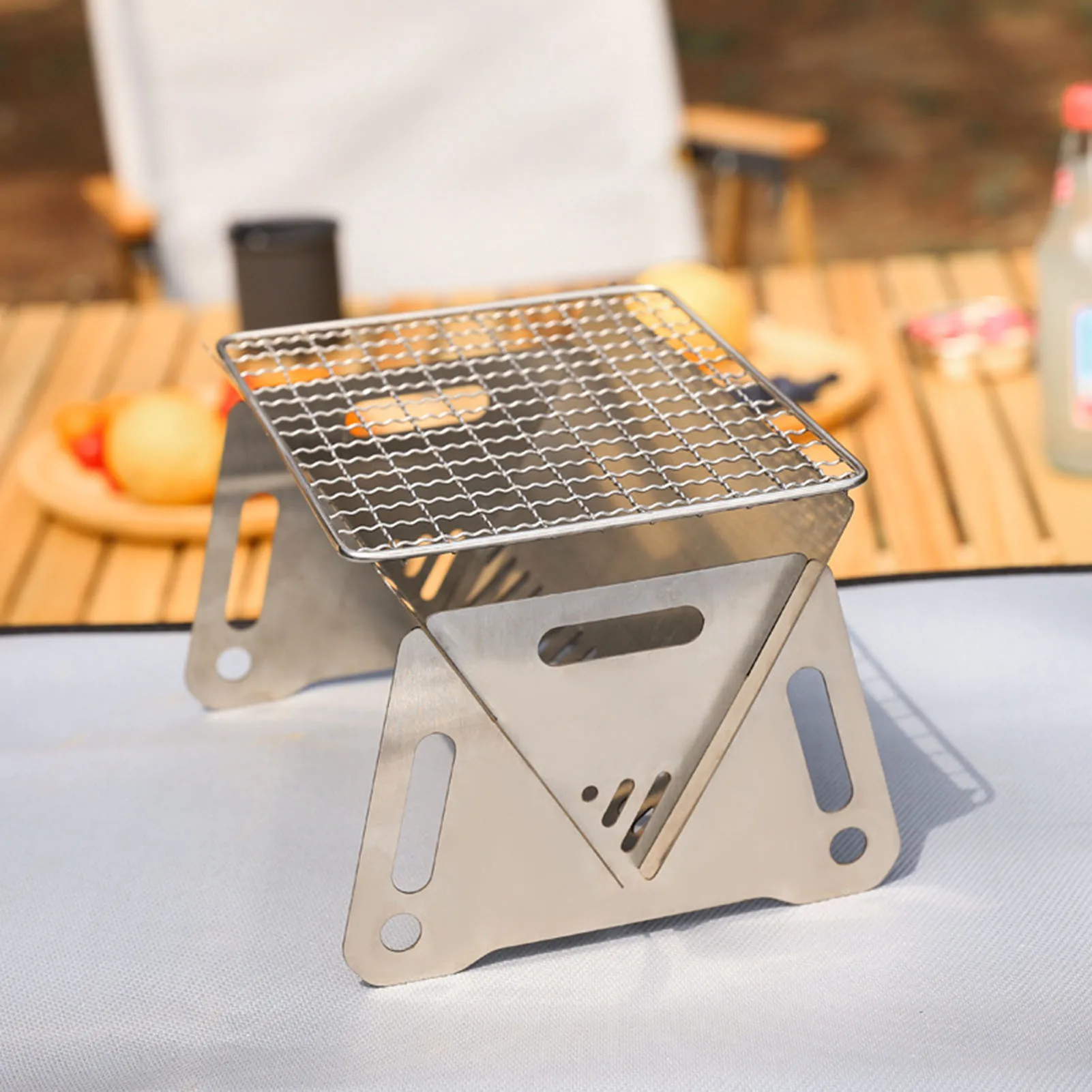 Outdoor Mini Folding Grill Stainless Steel Detachable BBQ Rack for Cooking Heating Boiling Water