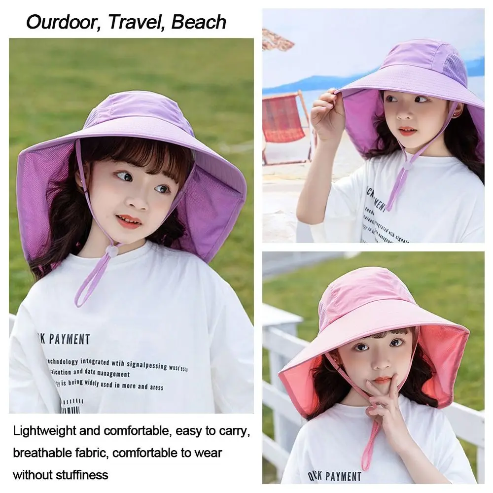 Outdoor Sunscreen Adjustable Boy Girl Sun Hat Wide Brim Cap Children Bucket Hats UV Protection