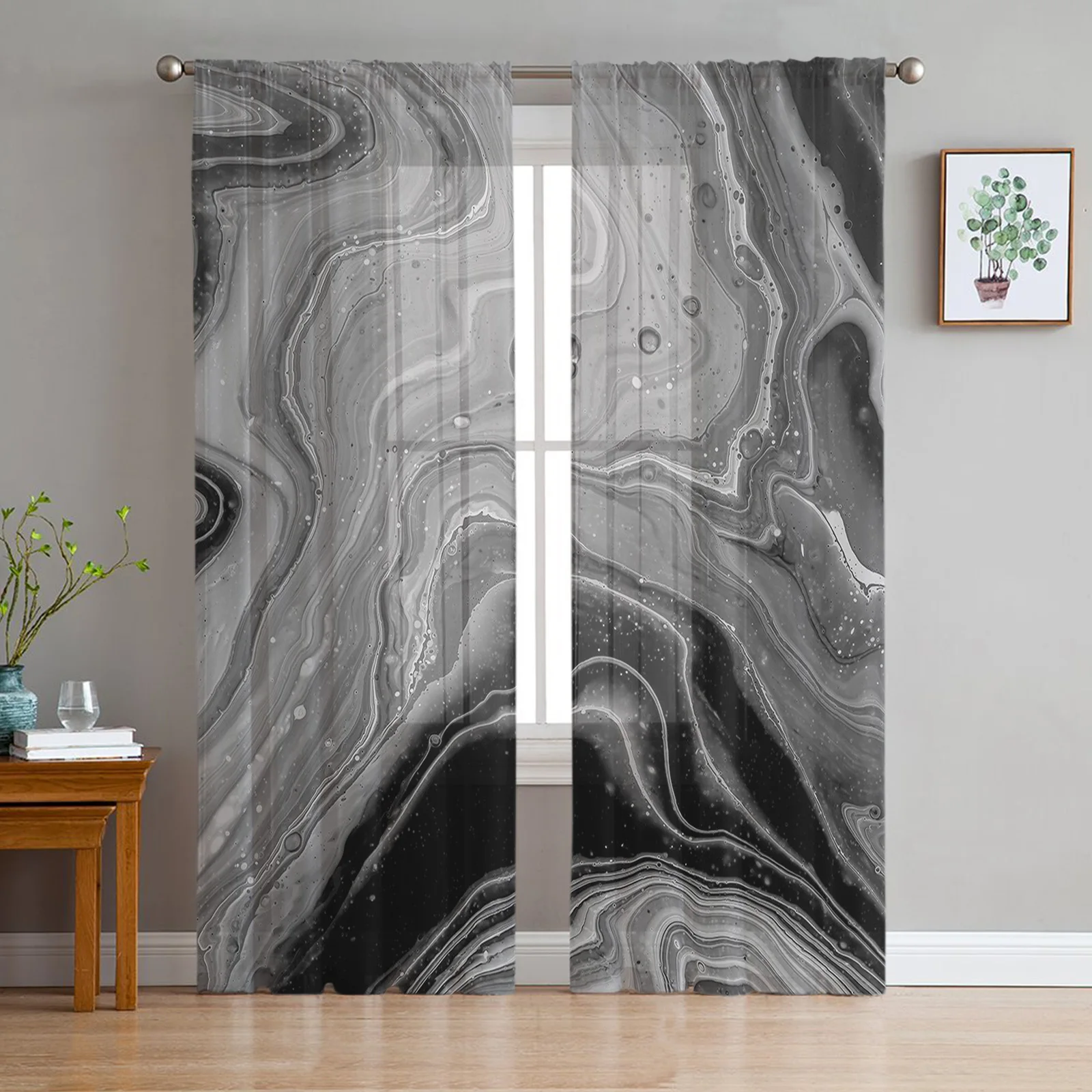 

Fluid Art Black White Tulle Curtains For Living Room Bedroom Kitchen Decoration Chiffon Window Treatments Voile Sheer Curtain