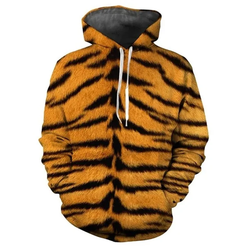 3D Printed Tiger Skin Pattern Hoodies Stripe Speckle Long Sleeves For Men Sweatshirt 2024 Autumn Fashion New Creatural Hooded