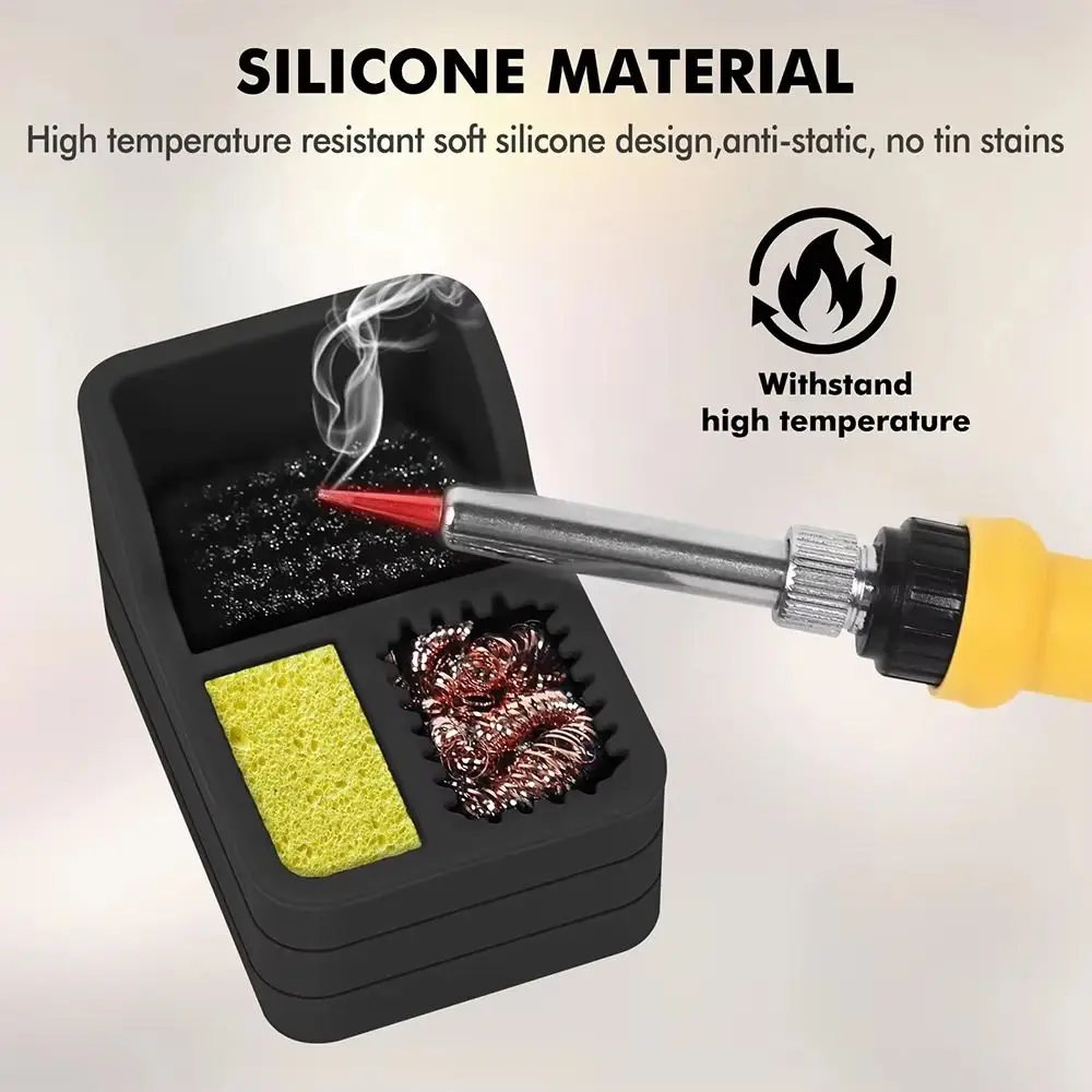 3 IN 1 Soldering Iron Tip Cleaner 360° Cleaning High Performances Solder Tip Cleaner Desoldering Mesh Box Silicone