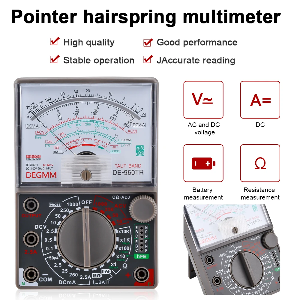 DE-960TR Pointer Mechanical Analog Multimeter Multi-Function AC/DC Volt Ohm Voltage Current Electrician Maintenance Test Meter