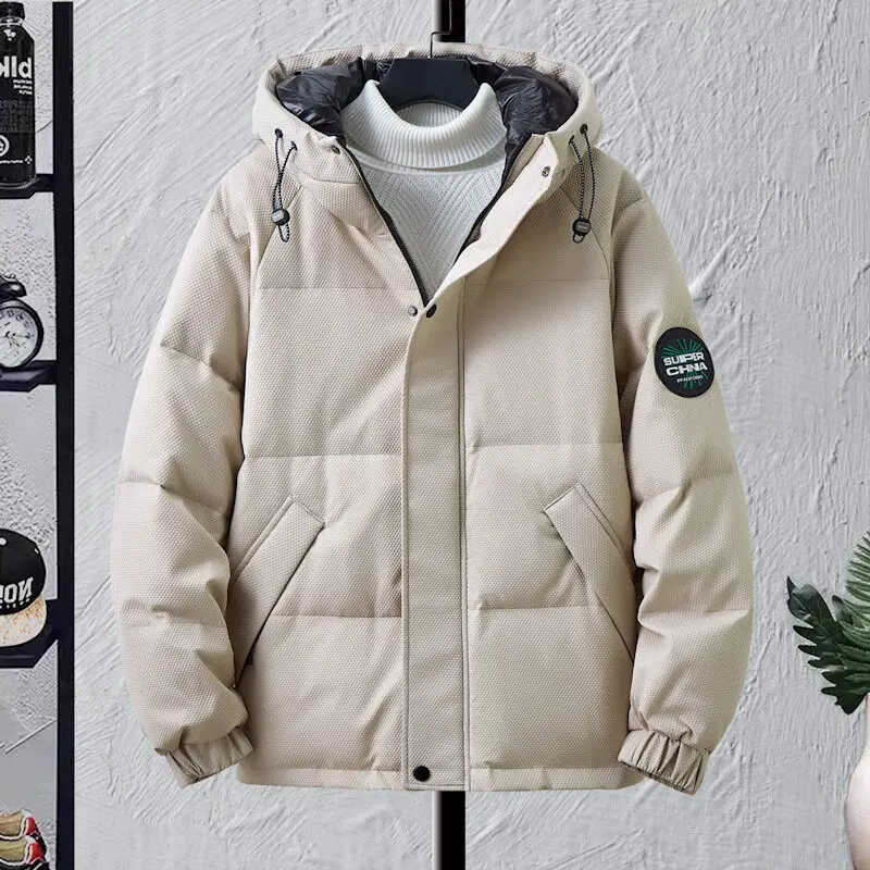 

Men's down jacket, solid color hooded white duck down warm down jacket, fashionable casual jacket